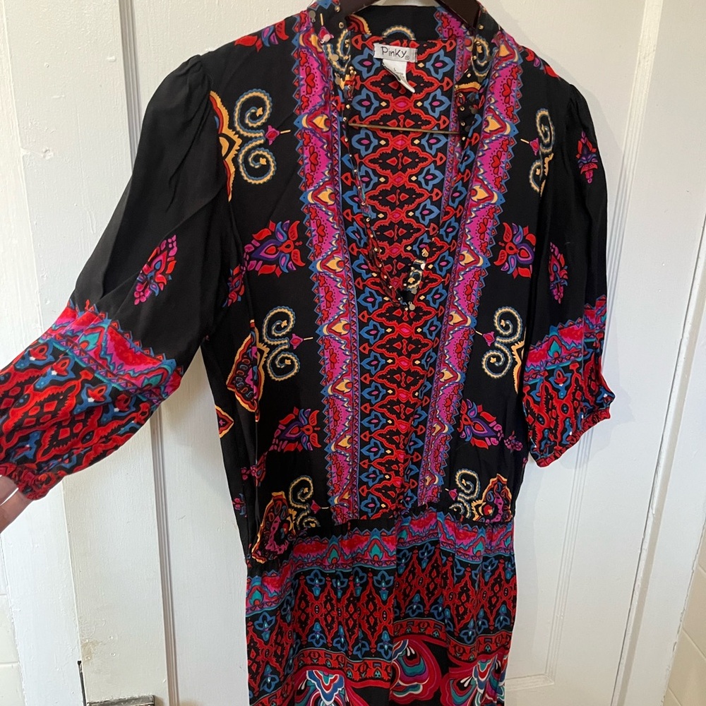 Pinky Vibrant Bohemian Print Mini Dress Size L - Excellent Condition
